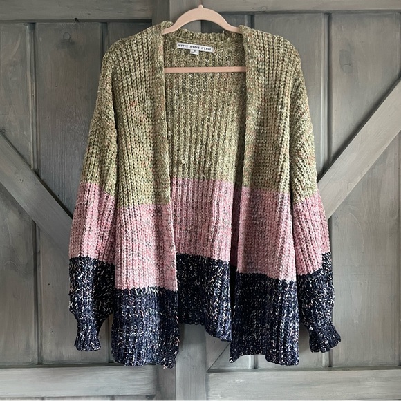 Hyfve Striped Knit Cardigan green pink blue Size M cotton blend - Picture 1 of 6